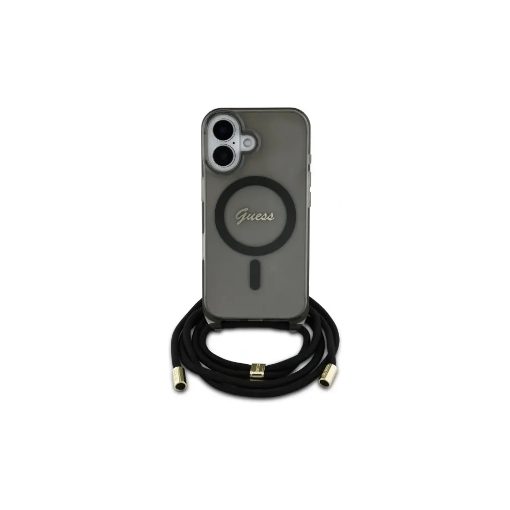 Etui Guess GUHMP16SHCTSGNSK Apple iPhone 16 hardcase Crossbody Cord Script MagSafe czarny/black