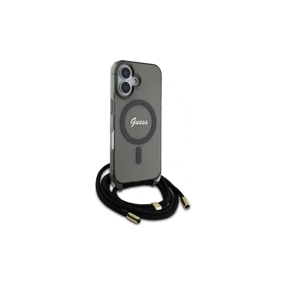 Etui Guess GUHMP16SHCTSGNSK Apple iPhone 16 hardcase Crossbody Cord Script MagSafe czarny/black