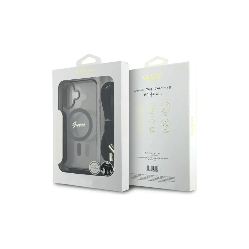 Etui Guess GUHMP16SHCTSGNSK Apple iPhone 16 hardcase Crossbody Cord Script MagSafe czarny/black