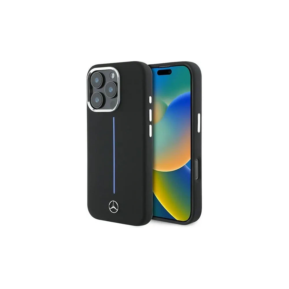 Etui Mercedes MEHMP16X23SUMBK Apple iPhone 16 Pro Max hardcase Silicone Blue Stripe MagSafe czarny/black