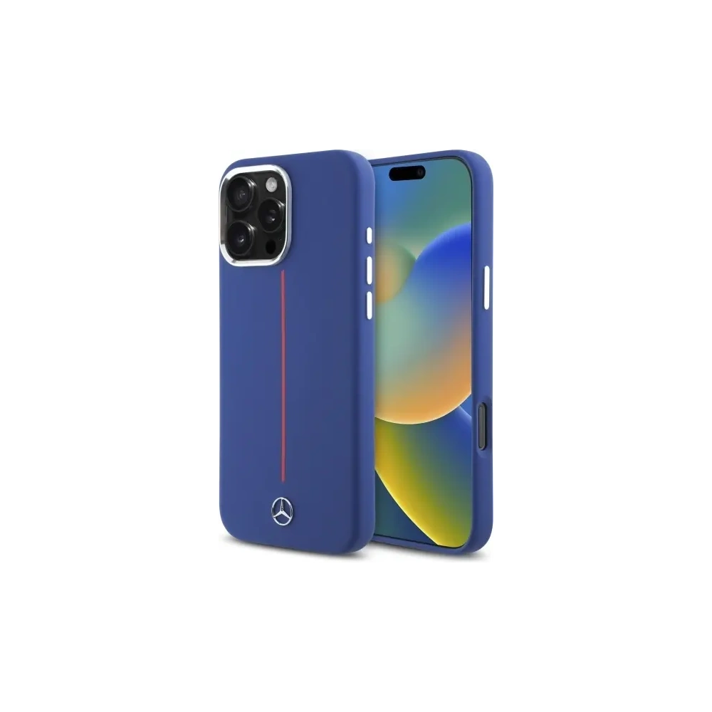 Etui Mercedes MEHMP16X23SUMRV Apple iPhone 16 Pro Max hardcase Silicone Red Stripe MagSafe granatowy/navy
