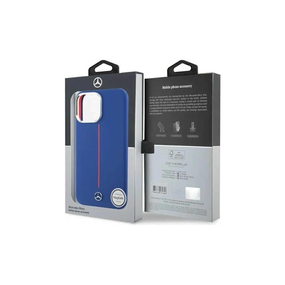 Etui Mercedes MEHMP16X23SUMRV Apple iPhone 16 Pro Max hardcase Silicone Red Stripe MagSafe granatowy/navy
