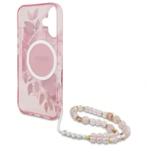 Buy Guess GUHMP16SHFWBRCESP Apple iPhone 16 hardcase IML Flowers With Pearl Strap MagSafe pink - GUE4152 - {ean13} - Home Screen Store Europe