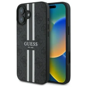 Buy Guess GUHMP16SP4RPSK Apple iPhone 16 hardcase 4G Printed Stripes MagSafe black - GUE4157 - {ean13} - Home Screen Store Europe