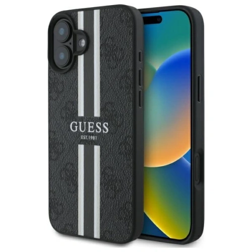 Buy Guess GUHMP16SP4RPSK Apple iPhone 16 hardcase 4G Printed Stripes MagSafe black - GUE4157 - {ean13} - Home Screen Store Europe