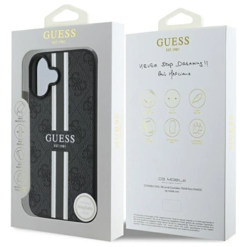 Buy Guess GUHMP16SP4RPSK Apple iPhone 16 hardcase 4G Printed Stripes MagSafe black - GUE4157 - {ean13} - Home Screen Store Europe