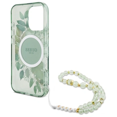Kup Guess GUHMP16XHFWBRCESN Apple iPhone 16 Pro Max Hardcase IML Blumen mit Perlenband MagSafe grün - GUE4161 - {ean13} - Sklep Home Screen