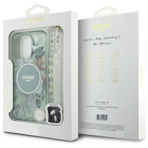 Kup Guess GUHMP16XHFWBRCESN Apple iPhone 16 Pro Max Hardcase IML Blumen mit Perlenband MagSafe grün - GUE4161 - {ean13} - Sklep Home Screen