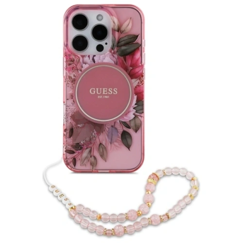 Kup Guess GUHMP16XHFWBRCESP Apple iPhone 16 Pro Max Hardcase IML Blumen mit Perlenstrap MagSafe rosa - GUE4162 - {ean13} - Sklep Home Screen