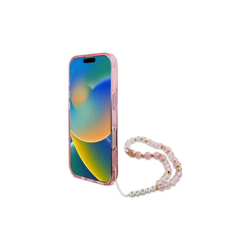 Etui Guess GUHMP16XHFWBRCESP Apple iPhone 16 Pro Max hardcase IML Flowers With Pearl Strap MagSafe różowy/pink