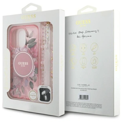 Kup Guess GUHMP16XHFWBRCESP Apple iPhone 16 Pro Max Hardcase IML Blumen mit Perlenstrap MagSafe rosa - GUE4162 - {ean13} - Sklep Home Screen