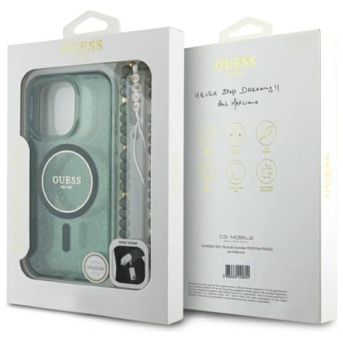 Buy Guess GUHMP16XHGCRELSA Apple iPhone 16 Pro Max hardcase hardcase IML Glitter With Pearl Strap MagSafe green - GUE4164 - {ean13} - Home Screen Store Europe