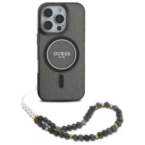 Buy Guess GUHMP16XHGCRELSK Apple iPhone 16 Pro Max hardcase IML Glitter With Pearl Strap MagSafe black - GUE4165 - {ean13} - Home Screen Store Europe