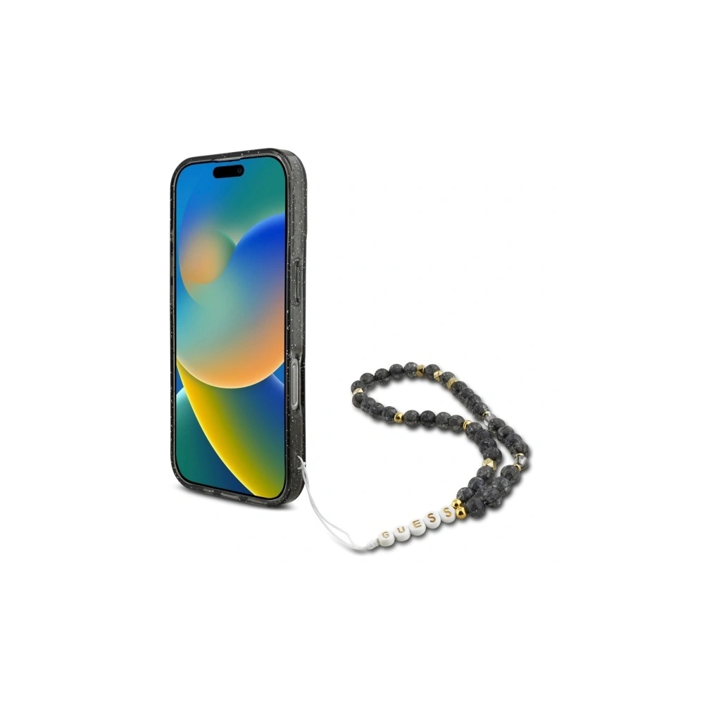 Etui Guess GUHMP16XHGCRELSK Apple iPhone 16 Pro Max hardcase IML Glitter With Pearl Strap MagSafe czarny/czarny