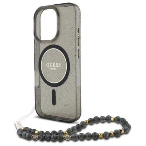 Buy Guess GUHMP16XHGCRELSK Apple iPhone 16 Pro Max hardcase IML Glitter With Pearl Strap MagSafe black - GUE4165 - {ean13} - Home Screen Store Europe