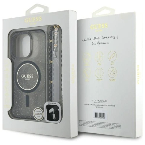 Kup Guess GUHMP16XHGCRELSK Apple iPhone 16 Pro Max hardcase IML Glitter cu curea din perlă MagSafe negru - GUE4165 - {ean13} - Sklep Home Screen