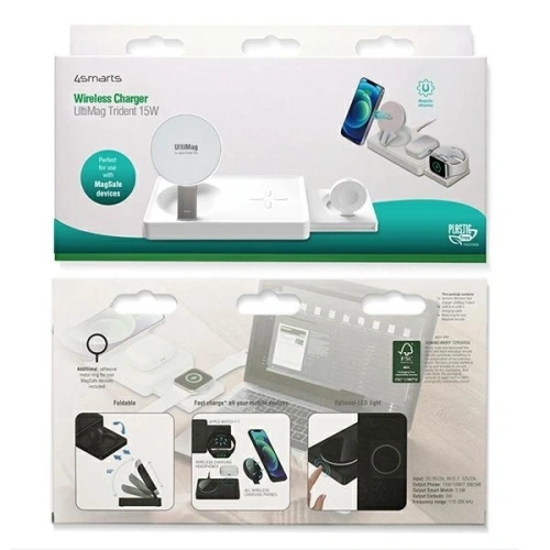 Kup Ładowarka bezprzewodowa 4smarts UltiMag 3w1 do Apple iPhone, Apple Watch, Airpods 20W biała/white - 4SMR21 - {ean13} - Sklep Home Screen