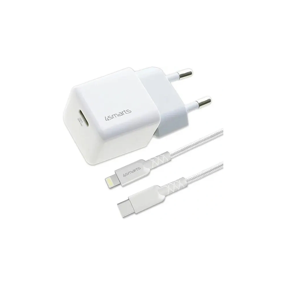 Ładowarka sieciowa 4smarts + kabel MFI VoltPlug PD 30W GaN USB-C/Lightning 1,5m biała/white