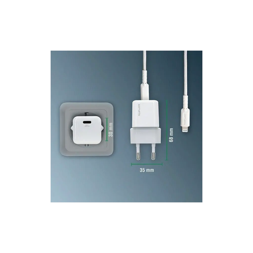 Ładowarka sieciowa 4smarts + kabel MFI VoltPlug PD 30W GaN USB-C/Lightning 1,5m biała/white
