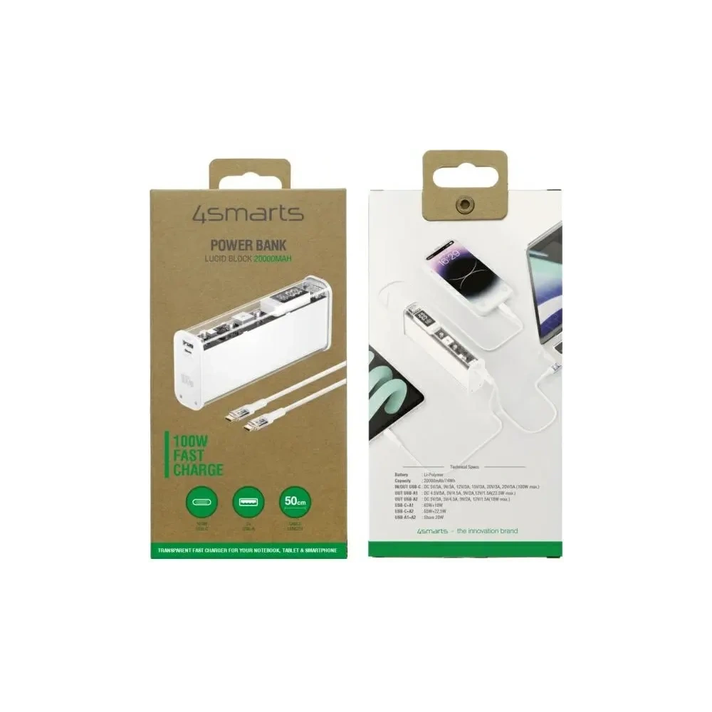 Powerbank 4smarts Lucid Block 20000mAh 100W biały/white
