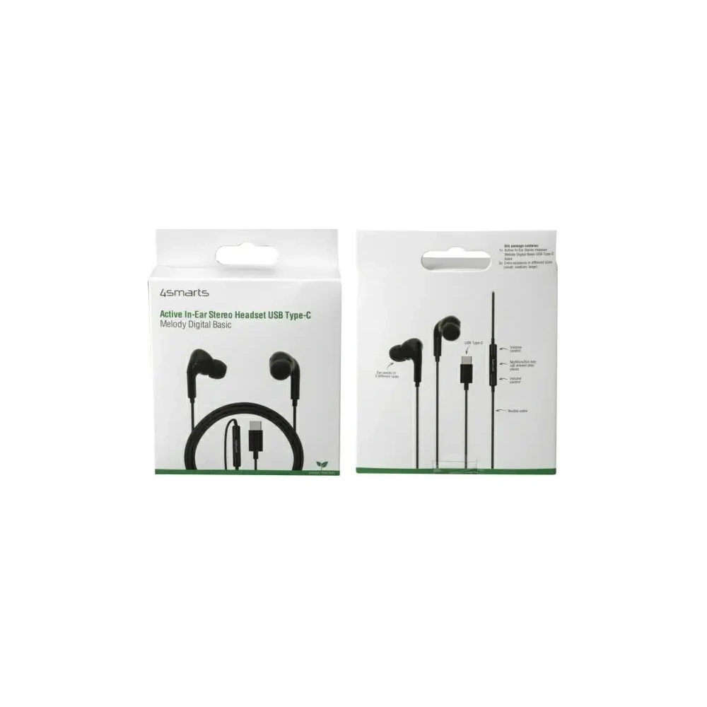 Słuchawki dokanałowe 4smarts Melody Digital Basic USB-C z przetwornikiem D/A czarny/black