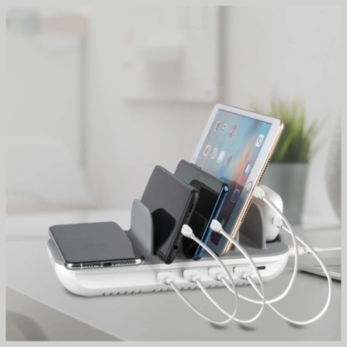 Kup Stație de încărcare 4smarts Family Evo 63W PD cu încărcare wireless și kit de cabluri gri-alb. - 4SMR50 - {ean13} - Sklep Home Screen