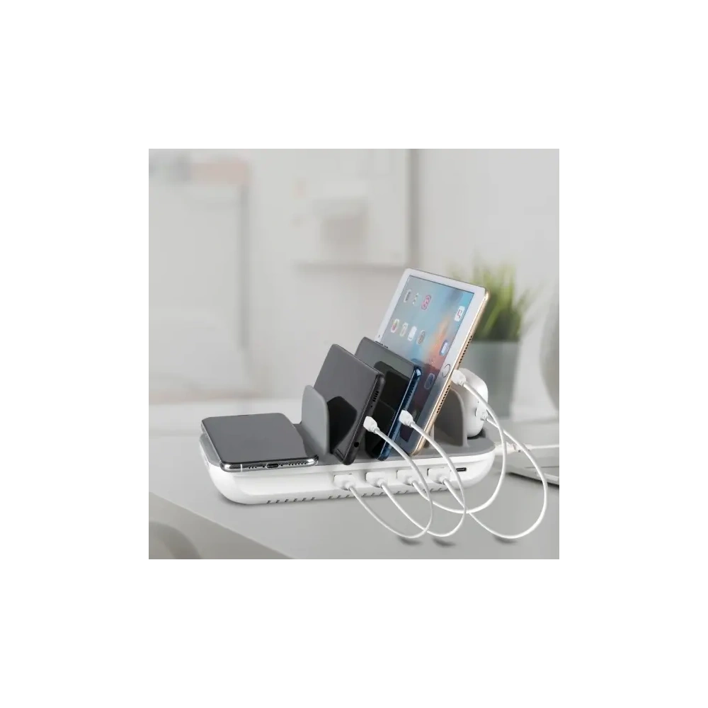 Stacja ładująca 4smarts Family Evo 63W PD z ładowaniem bezprzewodowym i zestawem kabli szaro-biały/grey-white