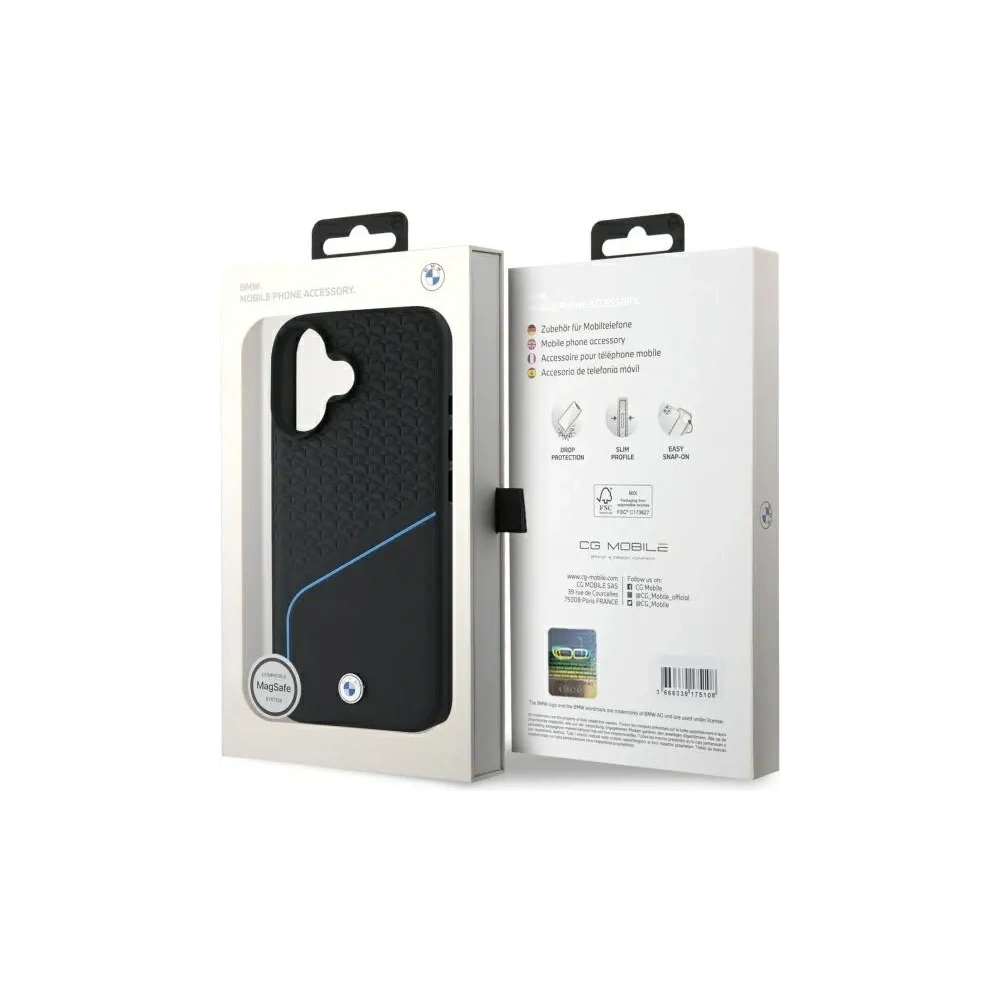 Etui BMW BMHMP16S23RDCLK Apple iPhone 16 hardcase Sign Leather Textured And Line MagSafe czarny/black