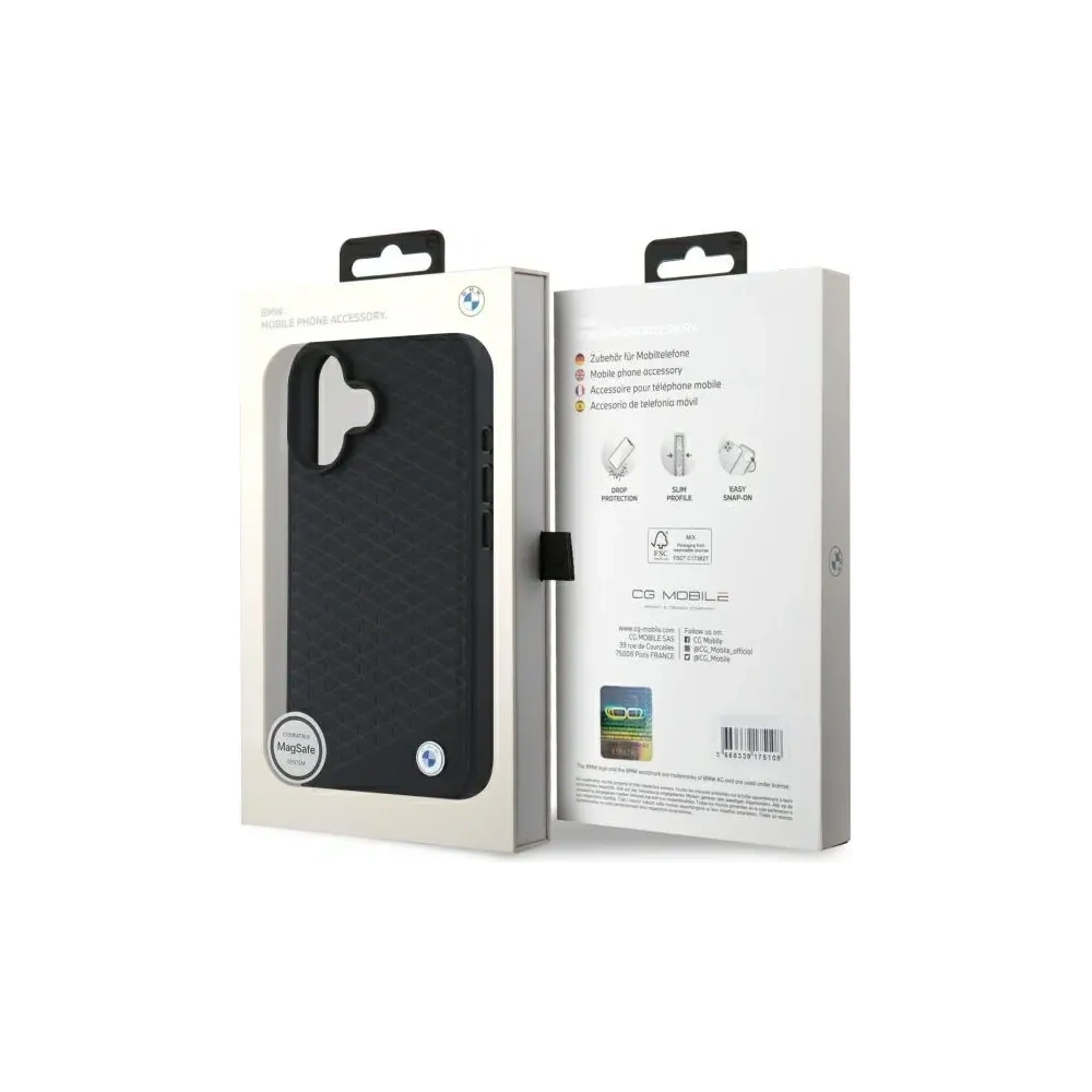 Etui BMW BMHMP16S23RDDK Apple iPhone 16 hardcase Sign Leather Diamond Metal Logo MagSafe czarny/black