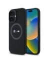 BMW BMHMP16S23SROK Apple iPhone 16 husă din silicon cu imprimeu și inel MagSafe neagră
