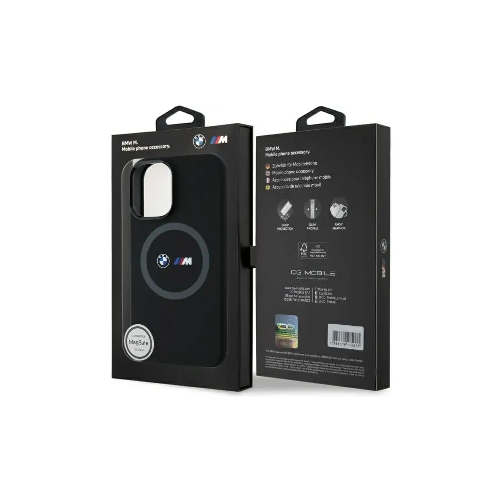 Etui BMW BMHMP16S23SROK Apple iPhone 16 hardcase M Silicone Printed Ring MagSafe czarny/black