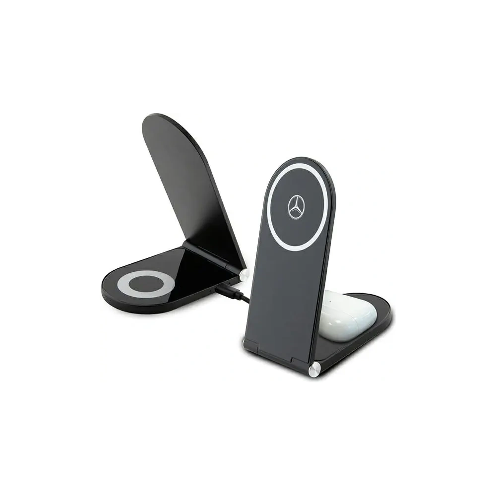 Składana ładowarka bezprzewodowa 2w1 Mercedes MEMFBGSLK 15W Silver Star MagSafe czarny/black