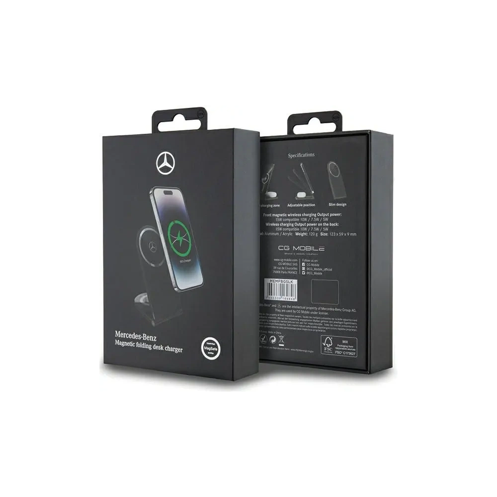 Składana ładowarka bezprzewodowa 2w1 Mercedes MEMFBGSLK 15W Silver Star MagSafe czarny/black