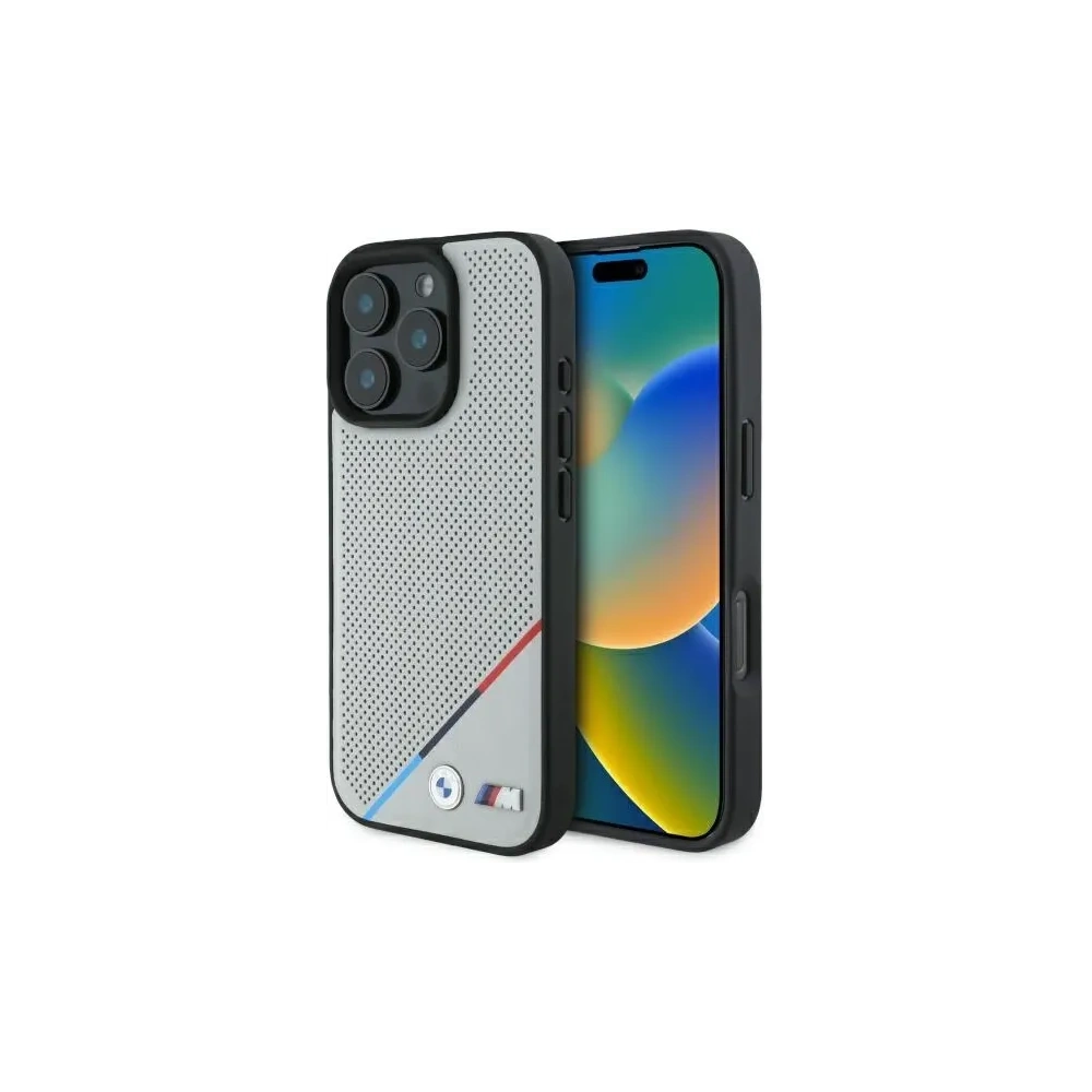 Etui BMW BMHMP16X23PUPDG Apple iPhone 16 Pro Max hardcase M Perforated Tricolor Line MagSafe szary/grey