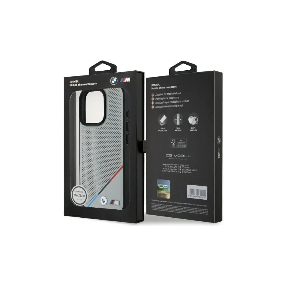 Etui BMW BMHMP16X23PUPDG Apple iPhone 16 Pro Max hardcase M Perforated Tricolor Line MagSafe szary/grey