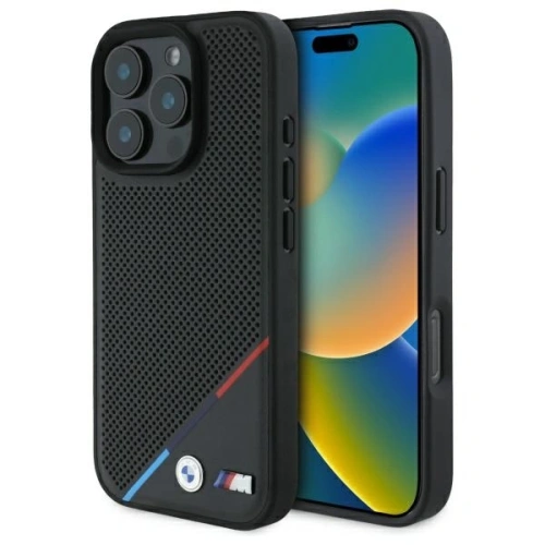 Buy BMW BMHMP16X23PUPDK Apple iPhone 16 Pro Max hardcase M Perforated Tricolor Line MagSafe black - BMW712 - {ean13} - Home Screen Store Europe