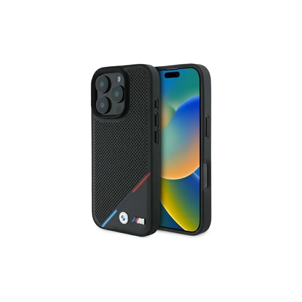 Etui BMW BMHMP16X23PUPDK Apple iPhone 16 Pro Max hardcase M Perforated Tricolor Line MagSafe czarny/black