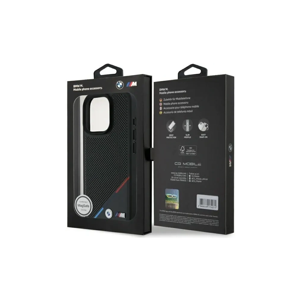 Etui BMW BMHMP16X23PUPDK Apple iPhone 16 Pro Max hardcase M Perforated Tricolor Line MagSafe czarny/black