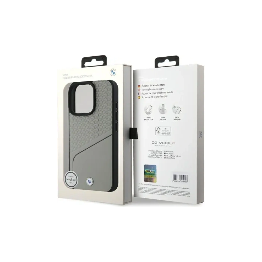 Etui BMW BMHMP16X23RDCLG Apple iPhone 16 Pro Max hardcase Sign Leather Textured and Line MagSafe szary/grey