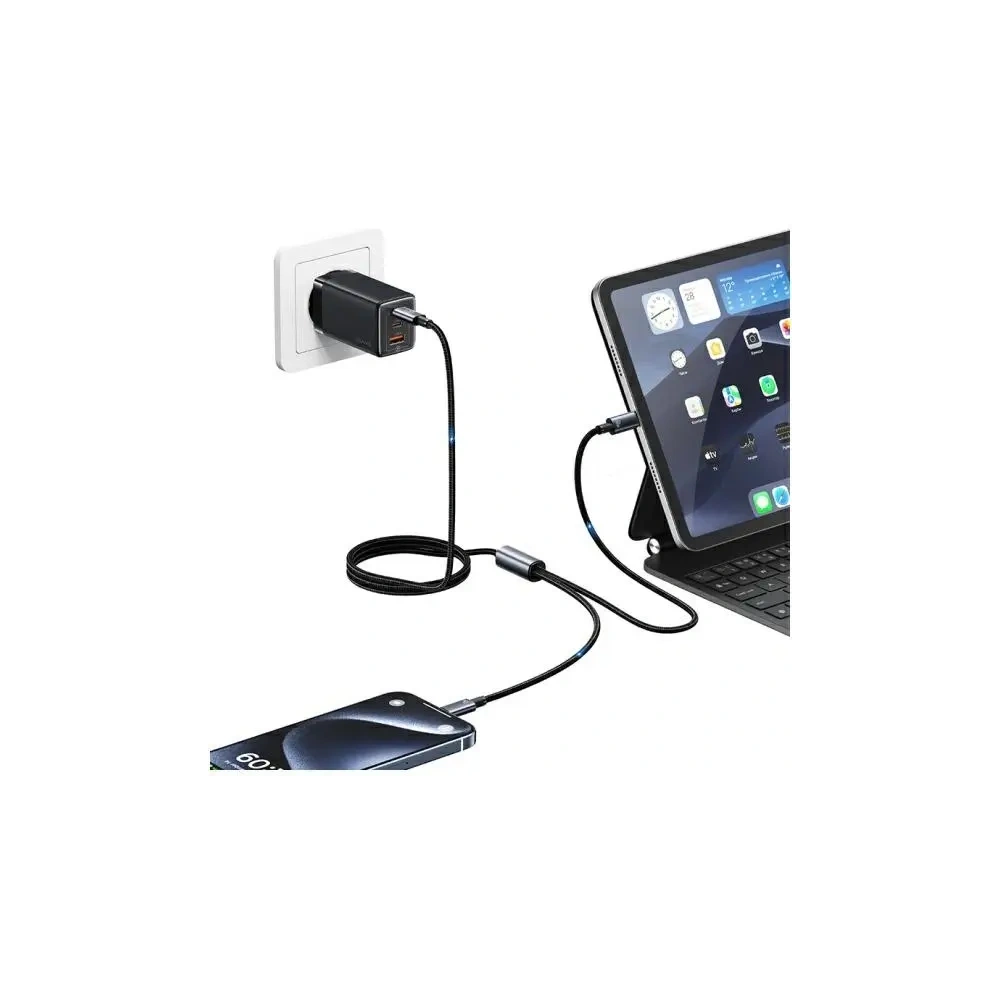 Kabel USAMS USB-C / 2xUSB-C 72W 1.2m Aluminum Alloy Data Cable Sufeng Series