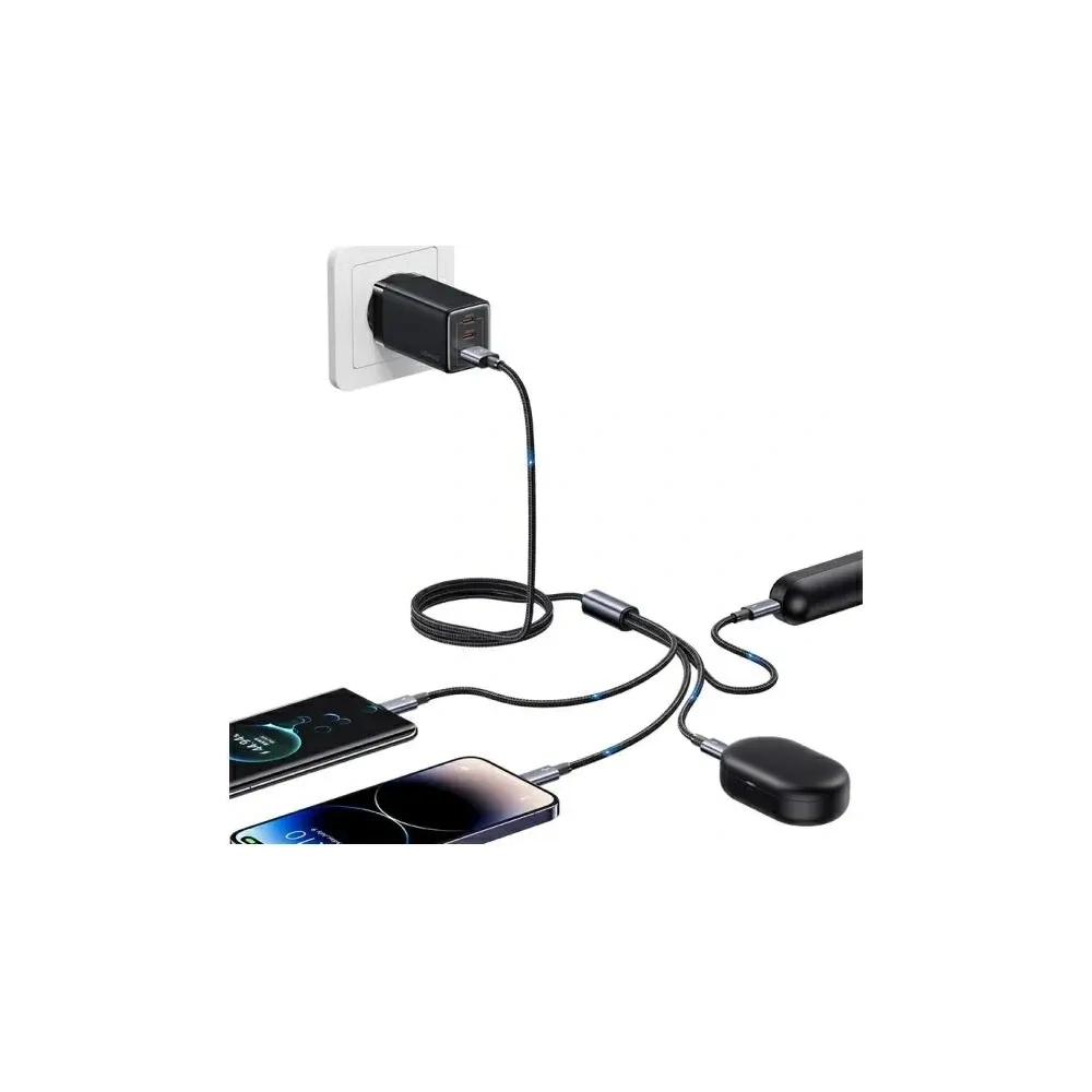 Kabel USAMS USB-A / 2xUSB-C, Lightning, MicroUSB 15W 1.2m Aluminum Alloy Data Cable Sufeng Series