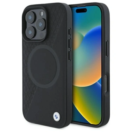 Kup BMW BMHMP16X23RTPK Apple iPhone 16 Pro Max Hardcase aus Leder mit halber Textur und Kreis MagSafe schwarz - BMW718 - {ean13} - Sklep Home Screen