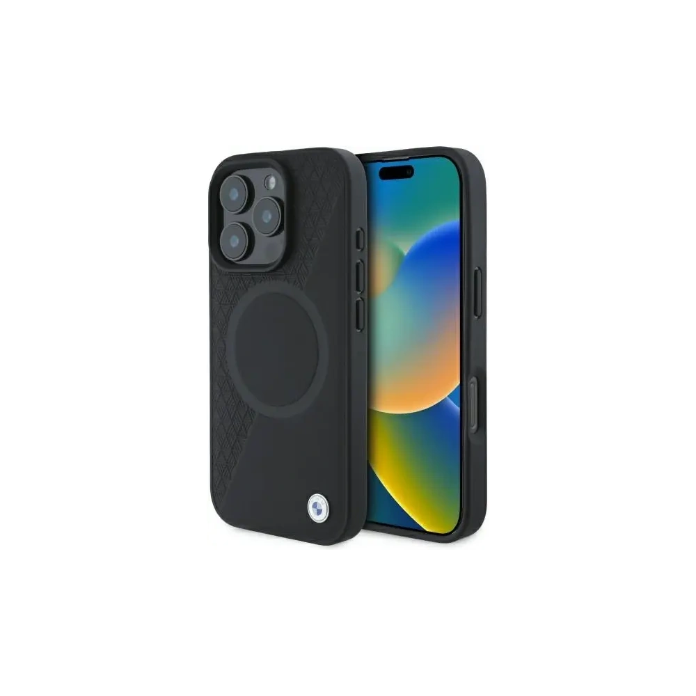 Etui BMW BMHMP16X23RTPK Apple iPhone 16 Pro Max hardcase Sign Leather Half Textured And Circle MagSafe czarny/black