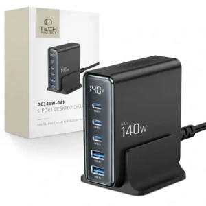 Kup Tech-Protect DC140W-GAN încărcător desktop cu 5 porturi 2xUSB-A, 3xUSB-C PD140W / QC3.0 Negru - THP3467 - {ean13} - Sklep Home Screen