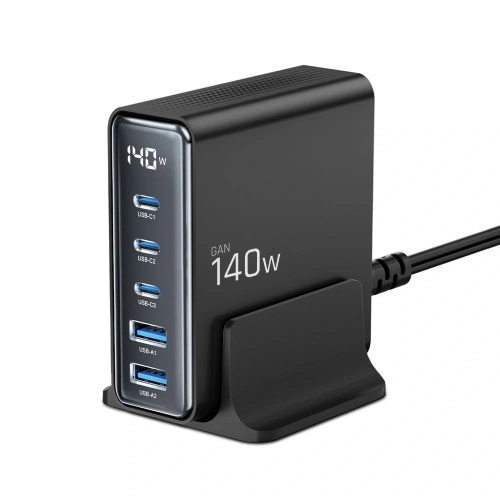 Kup Tech-Protect DC140W-GAN încărcător desktop cu 5 porturi 2xUSB-A, 3xUSB-C PD140W / QC3.0 Negru - THP3467 - {ean13} - Sklep Home Screen