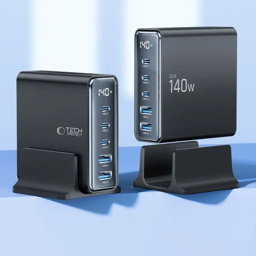 Kup Tech-Protect DC140W-GAN încărcător desktop cu 5 porturi 2xUSB-A, 3xUSB-C PD140W / QC3.0 Negru - THP3467 - {ean13} - Sklep Home Screen