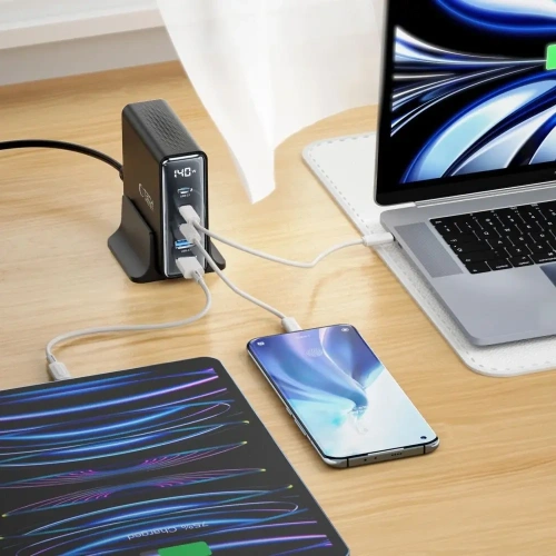 Kup Tech-Protect DC140W-GAN încărcător desktop cu 5 porturi 2xUSB-A, 3xUSB-C PD140W / QC3.0 Negru - THP3467 - {ean13} - Sklep Home Screen