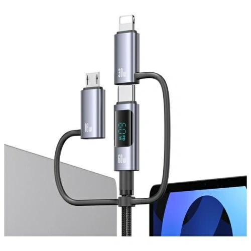 Kup Kabel USAMS USB-A, USB-C / USB-C, Lightning, MicroUSB Fast charging 60W 1.2m Data Cable Digital display Aluminium Alloy Seria Sufeng - USA1201 - {ean13} - Sklep Home Screen