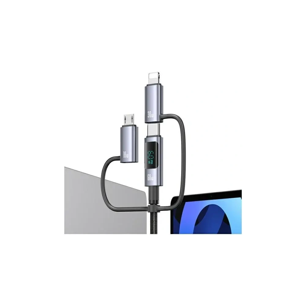 Kabel USAMS USB-A, USB-C / USB-C, Lightning, MicroUSB Fast charging 60W 1.2m Data Cable Digital display Aluminium Alloy Seria Sufeng