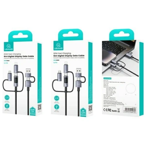 Kup Cablu USAMS USB-A, USB-C / USB-C, Lightning, MicroUSB Încărcare rapidă 60W 1.2m Cablu de date Afișaj digital Aluminiu aliaj Seria Sufeng - USA1201 - {ean13} - Sklep Home Screen